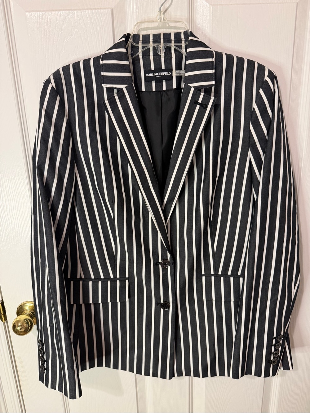 Karl Lagerfeld Black and White Pinstripe Tailored Blazer